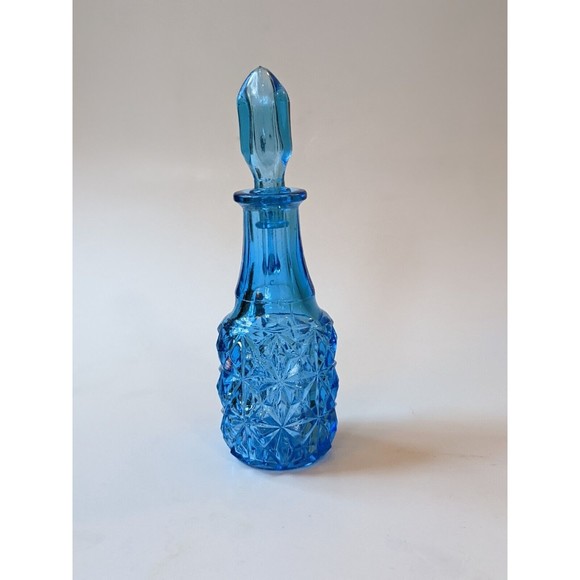 Vintage Peacock Blue Indiana Glass Miniature Cruet with Stopper Apothecary Jar - Picture 5 of 8